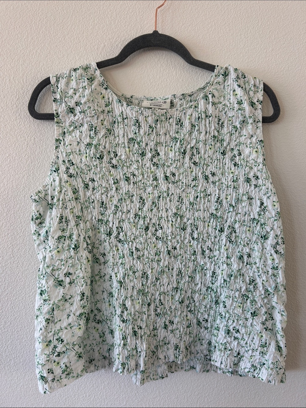 Smocked Floral Tank Top in White & Green